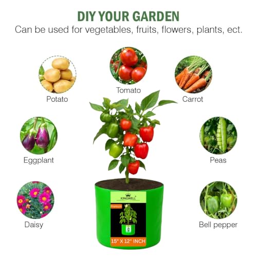 Image of Kingwell grow bags 15x12 inch pack of 20 For Terrace Garden Vegetable Plant Grow Bags Fruits Growing Containers For terrece Gardening