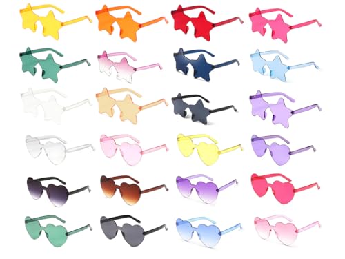 Hitopin 24 Stück Sternförmige Randlose Brille,Party Brillen Kunststoff Stern, Retro Transparent Randlose Herzbrillen, Randlose Hippie Herzförmige Brille, für Geburtstagsfeier Fasching