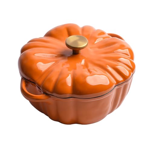 Enameled Cast Iron Dutch Oven with Lid – 1.5 qt Pumpkin Pot,Heavy Duty Large Crock Pots Cookware,Double Handle,for Braising,Stews,oastThanksgiving Decor Gift (SMALL)