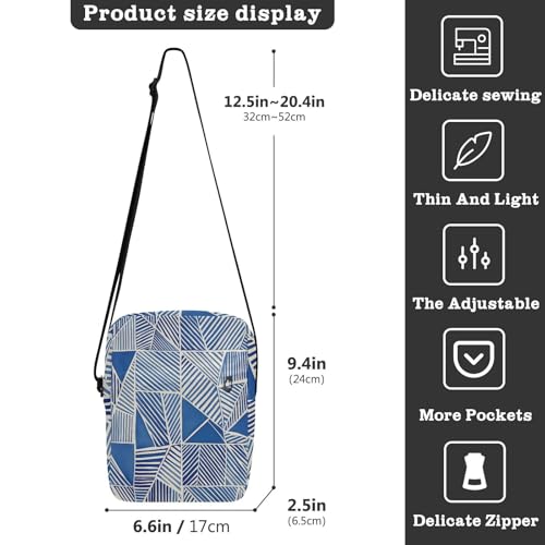 messenger bags for women mens crossbody bag small Shoulder Handbags For Women Adjustable Strap for School School- Blue White Geometric Shape3