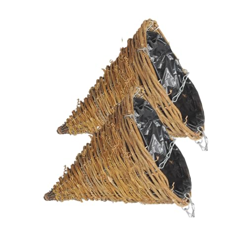 VICASKY 2 pièces Lot de Pots Suspendus Rotin Naturel pour Plantes Chlorophytum Jardinières Coniques Décoratives pour Balcon et Jardin Paniers Tissés Durables avec Chaîne Style Campagne