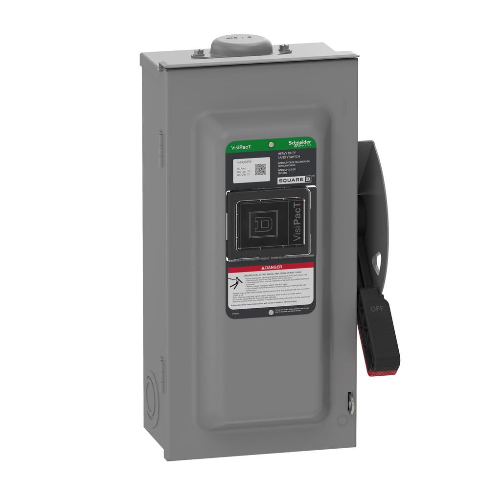 Square D by Schneider Electric VHU362RB VisiPact Heavy Duty Safety Switch with Viewing Window and Red (On) and Black (Off) Indicators, Unfused 3 Pole, 60A, 600VAC/600VDC, Type 3R