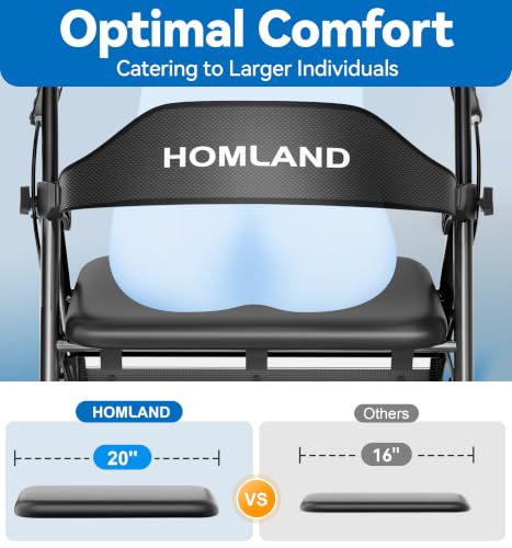 Image of HOMLAND Bariatric Walkers for Seniors with Seat, 500lb Heavy-Duty Rollator