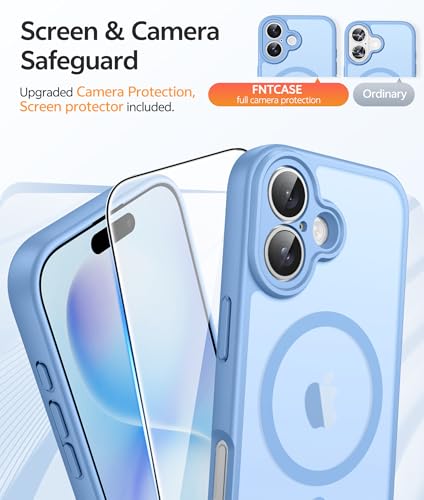 Image of FNTCASE for iPhone 16 Plus Case [Compatible with Magsafe] Translucent Matte Cases with [Screen Protector] Military Grade Shockproof Protective Phone Cover - Light Blue