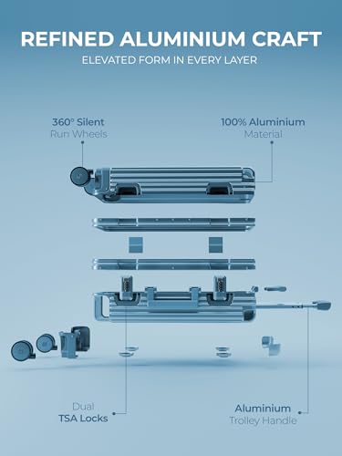 Image of EUME 100% Aluminium Cabin Trolley Bag Small for Travelling 50cm | Durable High-End 8 Silentrun 360 Degree Spinner Wheels System | Premium Trolley Bag Small for Travel (Celestial Blue)