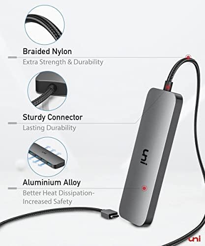 uni USB C Hub,Thunderbolt 3 to 4 USB 3.0 Ports with 4FT Long Cord, Aluminum USB C Multiport Adapter for MacBook Pro/Air 2020/2019, iPad Pro, Dell, HP Pavilion Desktop and More