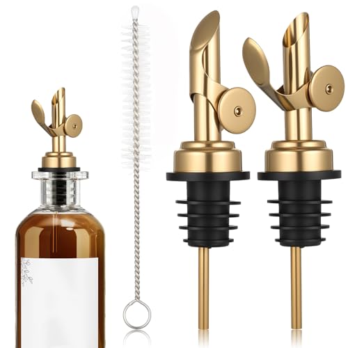 2 PCS Weighted Stainless Steel Bottle Pourers, Olive Oil Dispenser Spout, Self Closing Liquor Pour Spout, Weighted Pourer for Liquor Bottles, Oil Bottles, Vinegar, Syrup and Alcohol, Gold
