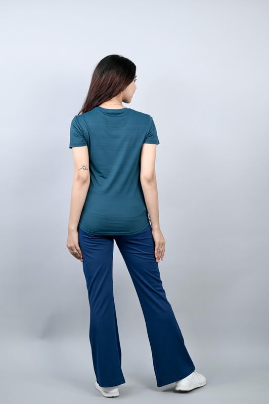 Image of Mlada Luxury Athleisure T Shirt Polyester Stretch Knit T-Shirt Full Length Moisture Wicking, Breathability, Compression for Gym, Workout and On-The-Move for Women