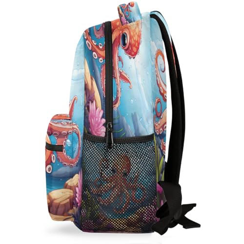 Sac à dos imperméable pour écolier avec motif pieuvre rouge