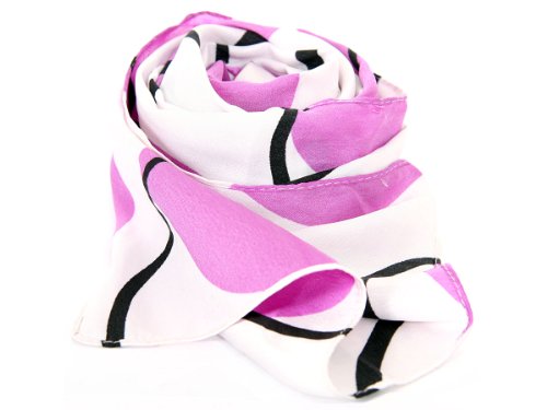 MOKA Womens Pink & Black Circles Polyester Scarf in Purple/White 12x72 inches