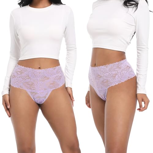 High Waisted Lace Thongs Panties For Women Plus Size Retro Thong High Rise Lacy Underwear Pack 5 Size S-4XL2