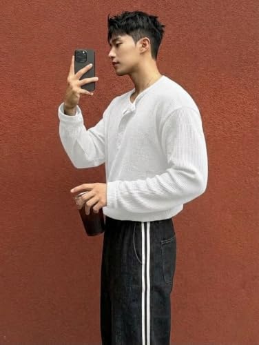 Image of Men's Textured Fabric Solid Half-Open Collar T-Shirt