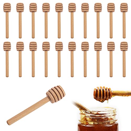 KYYLZ 20 Stück Honiglöffel Holz, 8 cm kleine honigrührer, Honigstäbchen, Mini Holz Honigstab, Honig Sticks Geeignet für Honigglas, Erntedankfest,...