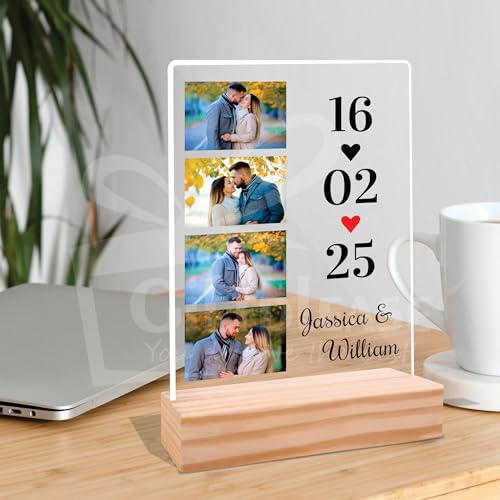 Image of Giftplease Customized Photo And Text Frame With Wooden Stand | Personalised Printed Photo Frame | Gift | Birthday | Anniversary (Transparent, 5MM, 6 * 8 Inches), Tabletop