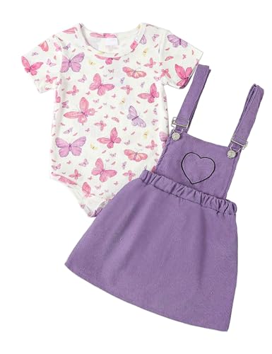 Image of aichilra Newborn Baby Girls Clothes Short Sleeves Top Suspender Heart Skirts Outfits Sets for Baby Girls 0M-24M