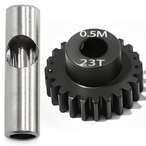 0.5M Pinion Gear 23T Hardened Steel 3.175mm Bore with 2.3mm Adapter, Precision Motor Gear for ARRMA 1/14 Typhon 1/16 Mojave 1/18 Granite, Losi 1/12, 0.5Mod Gear 13T-27T for HOBBYWING Motors