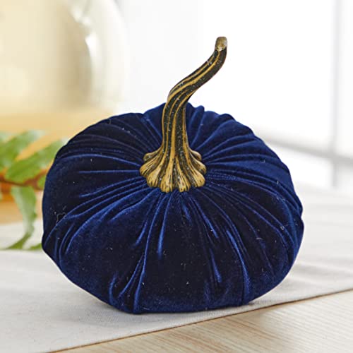 Navy 6.25 inch Velvet Pumpkin, Modern Rustic Mantle Decor, Entryway Decor, Farmhouse Cozy Home Decor, Table Centerpiece (Navy)