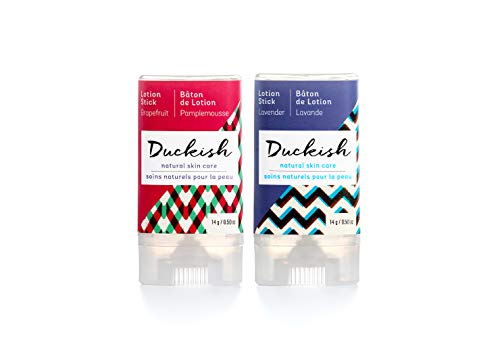 Duckish Natural Skin Care Moisturizing Shea Butter Mini Lotion Bar Stick – Travel-Size Body Balm – 2-Pack (2 x 0.5 oz) (Grapefruit/Lavender)