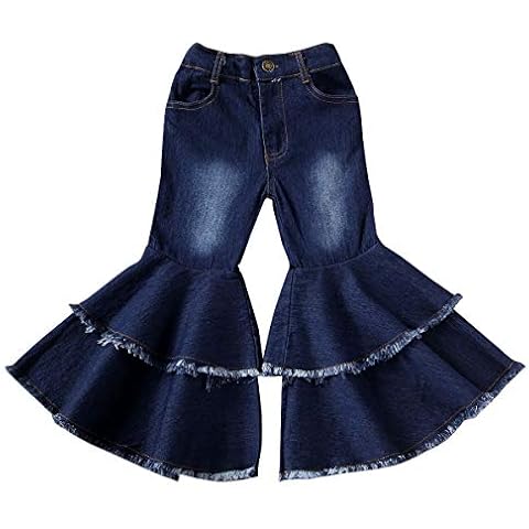 Toddler Little Kids Baby Girl Denim Jeans High Waist Bell Bottom Flare Pants Wide Leg Long Trousers Clothes 2-7T (Blue,3-4T) Cover
