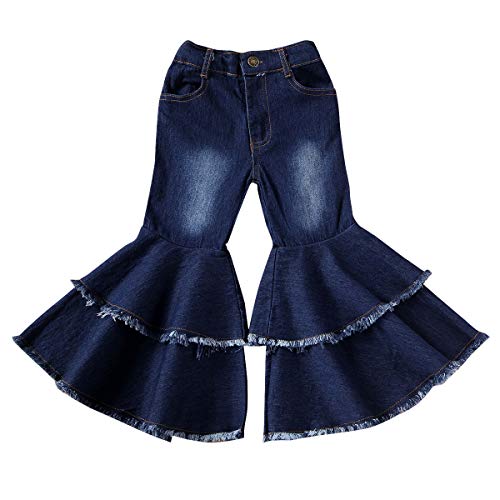 Toddler Little Kid Girls Ruffle Denim Jeans Bell Bottom Flare Pants Leggings Trousers (Blue, 2-3Y)