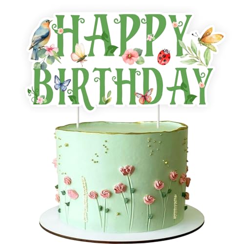 Kreatwow Decoración para tartas de flores de mariposa de primavera, decoraciones de cumpleaños florales de primavera, decoraciones de cumpleaños de flores silvestres, decoración de fiesta de mariposa