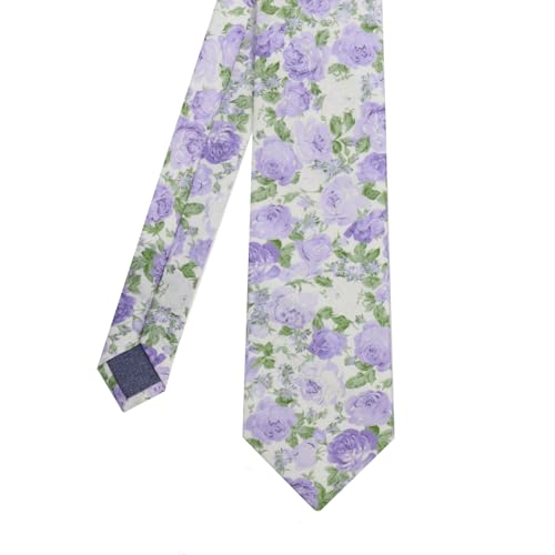 Image of Cotton Floral Ties for Men 2.76 inch Men's Skinny Tie Linen Flower Printed Neck Tie for Wedding Dating Party