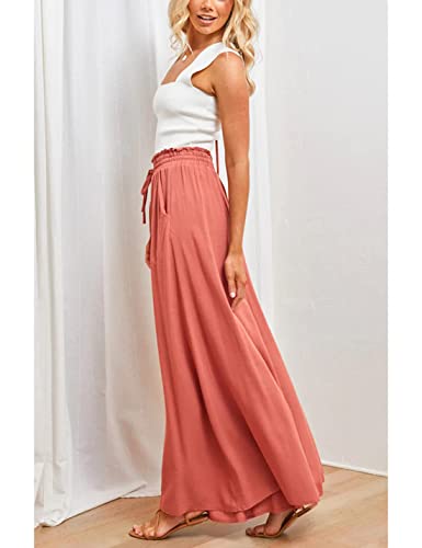 Hooever Women's Wide Leg Pants Flowy Drape Ruffle Drawstring Waist Palazzo Pants4