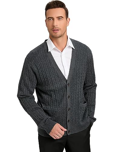 Kallspin CA001-015 Men'S Cardigan Sweater Wool Blend Cable Knit V Neck Buttons Cardigan With Pockets thumb #7