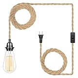 MKLOT Farmhouse Hemp Rope Pendant Light - 15ft Hanging Lamp Cord Plug in Pendant Lighting Kit with Switch E26 Socket Swag Light Fixture for Hallway Entryway DIY Projects