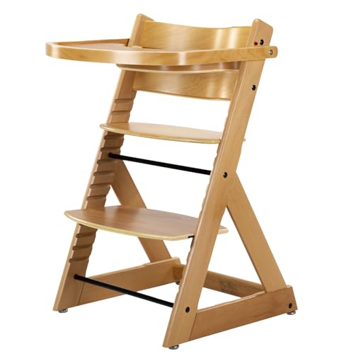 Asalvo PINOCCHIO Trona Evolutiva de Madera, Desde 6 Meses hasta 35 kg, Convertible en Silla, Arnés de 5 Puntos, Bandeja y Reposapiés, Estilo Nórdico y Robusta