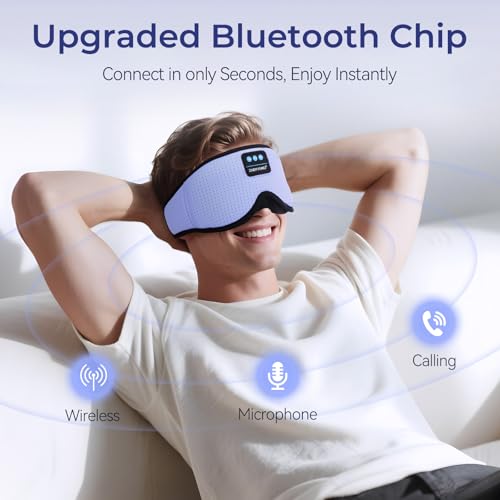 Sleep Mask with Bluetooth Headphones, 3D Bluetooth Wireless 5.4 Blackout Eye Mask with Timer, Breathable Cotton Sleeping Headphones for Side Sleeper, Travel, Meditation, Gifts for Men Women, Purple — view 6