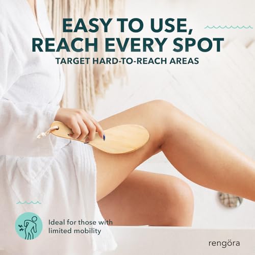 Dry Skin Body Brush - 100% Boar Bristles Curved Wooden Handle by Rengra - Perfect for Dry Brushing, Gentle Exfoliaton & Premium Skin Cleansing - Get Healthier, Younger-Looking Skin Today