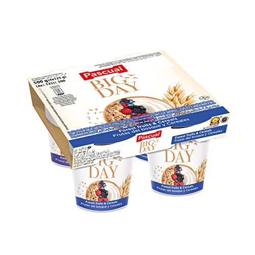 Calidad Pascual - Yogur Big Day con frutas del bosque y cereales. Pack de 4 x 125g.