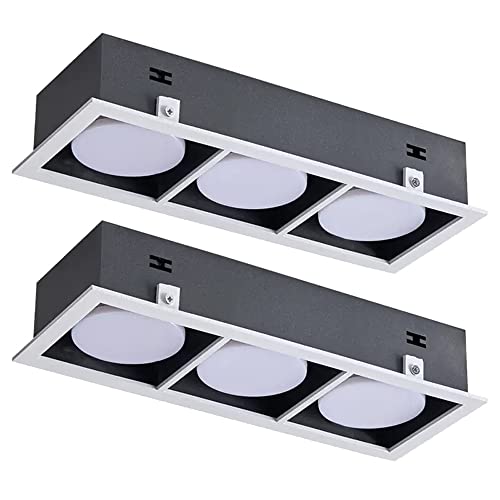 DLAZUM Lot de 2 Spots encastrés à cardan Multiple, 3 têtes, 15 W/21 W/27 W, dimmables, Format carré, Montage encastré, température de Couleur 3000 K-6000 K, Ampoules 9 W x 3