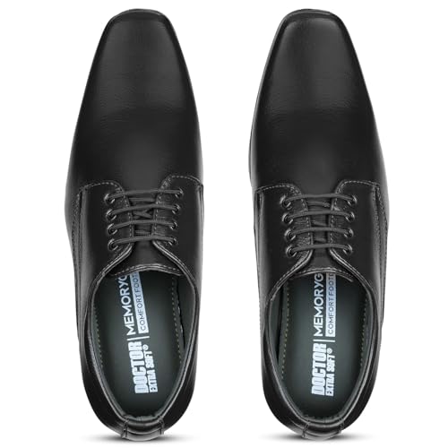Image of DOCTOR EXTRA SOFT Men's Black Formal Shoes- Classic Office Business Dress Shoes, Slip On & Lace Up Style, Lightweight Cushioned Sole, Non-Slip Professional Work, Wedding,Party & Casual Footwear D-851
