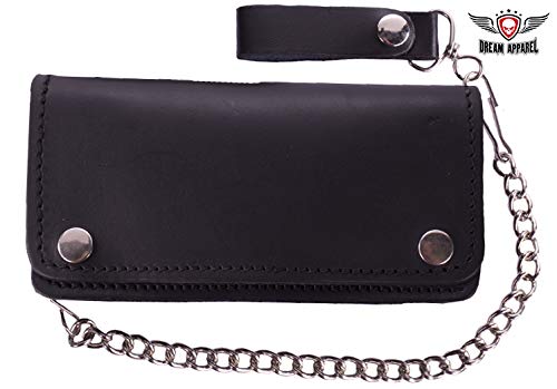 Premium Quality Black Leather Bifold Motorcycle Chain Wallet