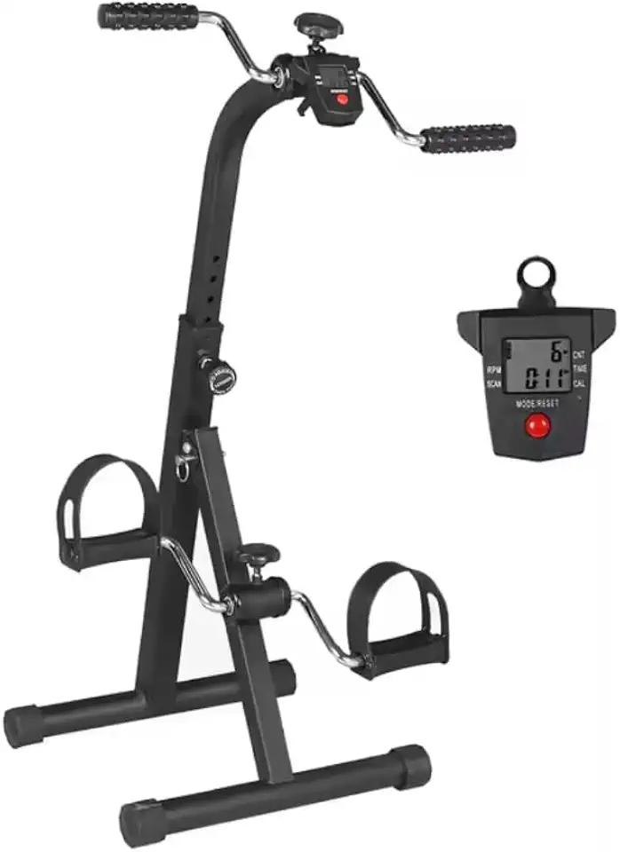 Mini Bicicleta Ergométrica Portátil Dobrável para Fisioterapia – Exercitador de Braços e Pernas com Ajuste de Intensidade e Tela LCD
