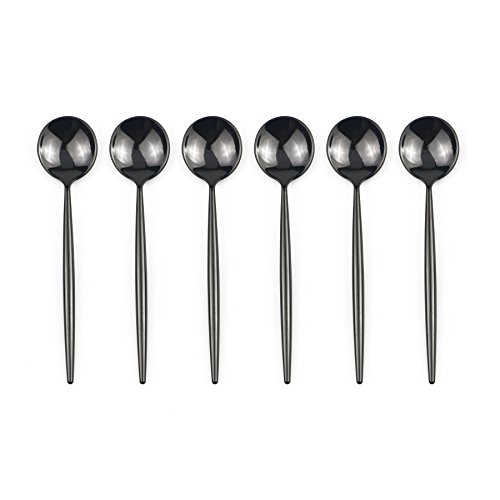 BRIIEC Black 18/10 Stainles Steel Coffee Spoons, Slim Cutlery for Kitchen Hotel Restaurant Wedding Party, Mirror Finish, Dishwasher Safe, Pack of 6