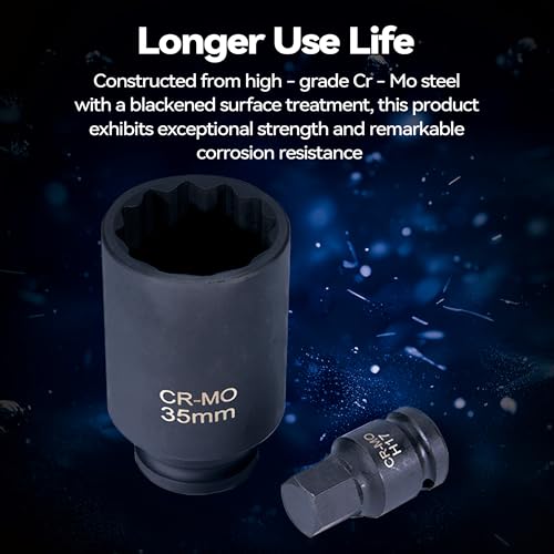 Image of 8PCS Axle Nut Socket Set, 1 /2 inch Drive Deep Impact Socket Set with 3 Hex Bit Sockets, Metric, 14mm 17mm 19mm, 30mm 32mm 34mm 35mm 36mm, Heavy Duty Cr-Mo, for Audi, BMW, and Mercedes etc (8pcs 1 /2 inch)