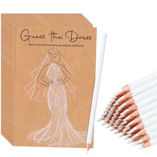 Sinload 60 Sets Guess the Dress Bridal Shower Games for Guests Include 60 Pcs Wedding Shower Games Cards and 60 Pcs Pencils Fun Wedding Party Supplies Games Ideas (Brown Long Pencil)