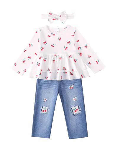 Image of SODLON Baby Girl Clothes Toddler Girls Fall Winter Top Jeans Outfits 9M-5T