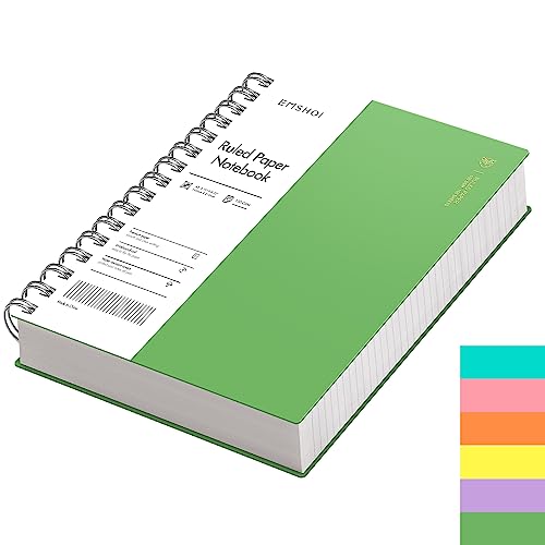 EMSHOI A5 Notebook Lined 300 Pages/150 Sheets, Wirebound Spiral Notepad, 100gsm Thick Paper, Waterproof Hardcover, Writing Journal for Women Men Work Office School, 14.5 x 21cm, Green