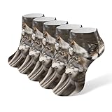 qsmghkd calzini alla caviglia per uomo e donna, 5 paia, con stampa di farfalle e acchiappasogni, traspiranti, a taglio basso, per passeggiate casual, escursioni, taglia 38-42, lupi di colore diverso