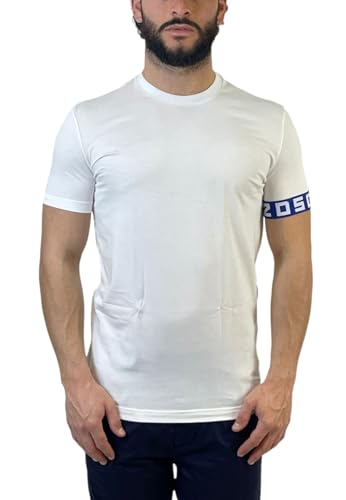 DSQUARED2 T-Shirt Bianca da Uomo con Banda Elastica sulla Manica M