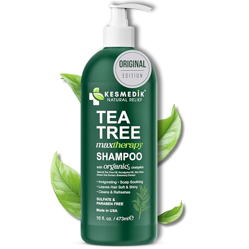 KESMEDIK Tea Tree Oil Shampoo MaxTherapy, Itchy Scalp Relief, Refreshes & Cleanses Dandruff & Buildup, Clarifying for Oily Hair, Women & Men, 16 fl oz