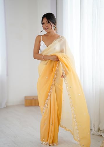 Image of Women's Chiffon Embellished Saree With Unstitched Blouse Piece