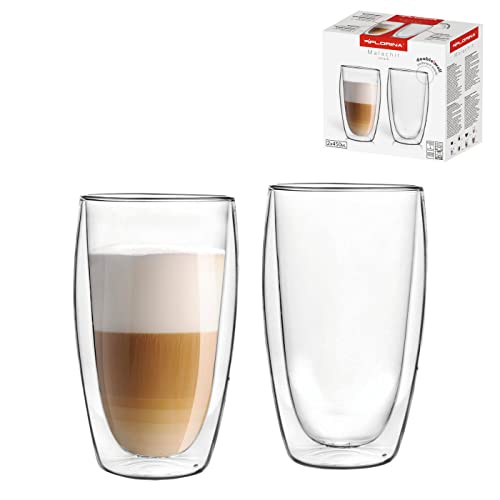 FLORINA Malachit© Doppelwandige Thermogläser 2x450ml - 2er Set Kaffeegläser, Borosilikatglas, für Kaffee Tee Latte Macchiato Cappuccino Cocktails Coldrinks, Kaffeetassen, Teegläser, hitzebeständig Cover