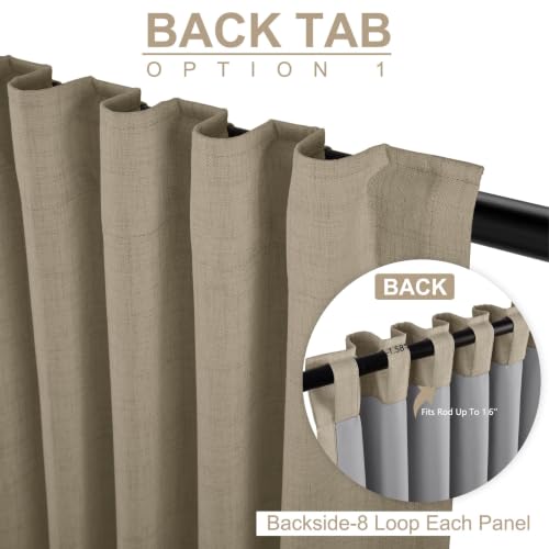 Image of Faux Linen Total Blackout Sliding Door Curtains 108 Inches Long Plaza Taupe | 100% Blackout Shield Back Tab /Rod Pocket Sliding Door Curtains, Thermal Insulated Curtains 1 Panel Set, 100 inchW x 108 inchL