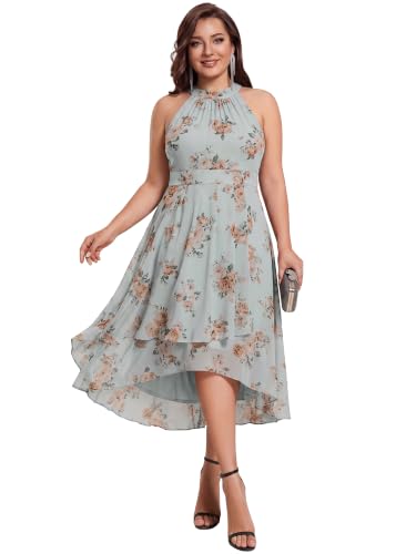 Image of Ever-Pretty Plus Women's Sleeveless Halter A Line Pleated High Low Plus Size Wedding Guest Cocktail Dresses 31926-DA