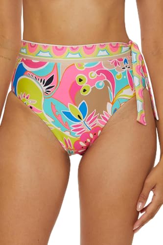 Trina Turk Women's Standard Venus Banded Side Tie High Waisted Bikini Bottom, Cheeky Coverage, Swimwear Separates, Multicolor